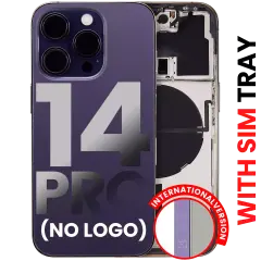 Back Housing W/ Small Pre-Installed Compatible For iPhone 14 Pro (International Version) (No Logo) (Aftermarket Plus) (Deep Purple)